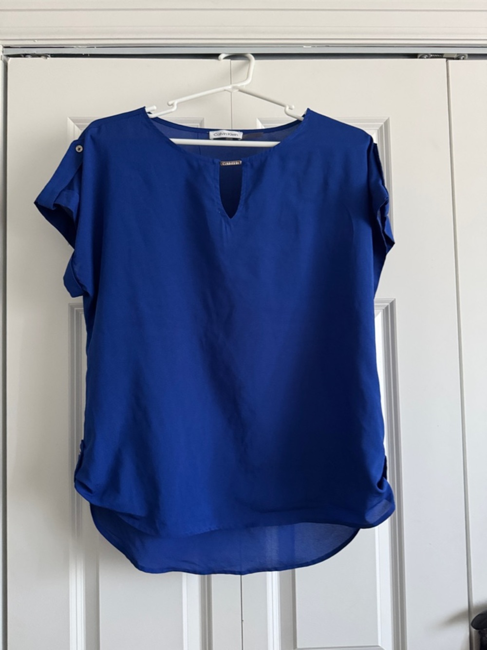 Calvin Klein Royal Blue Keyhole Short Sleeve Blouse